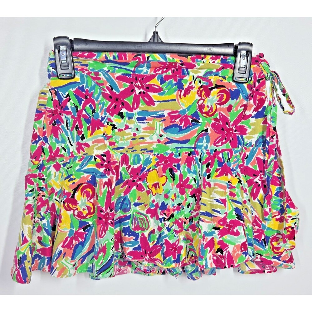 Zara Cotton Faux Wrap Skort SMALL Tropical Floral Lily Pulitzer Ruffle Side Tie